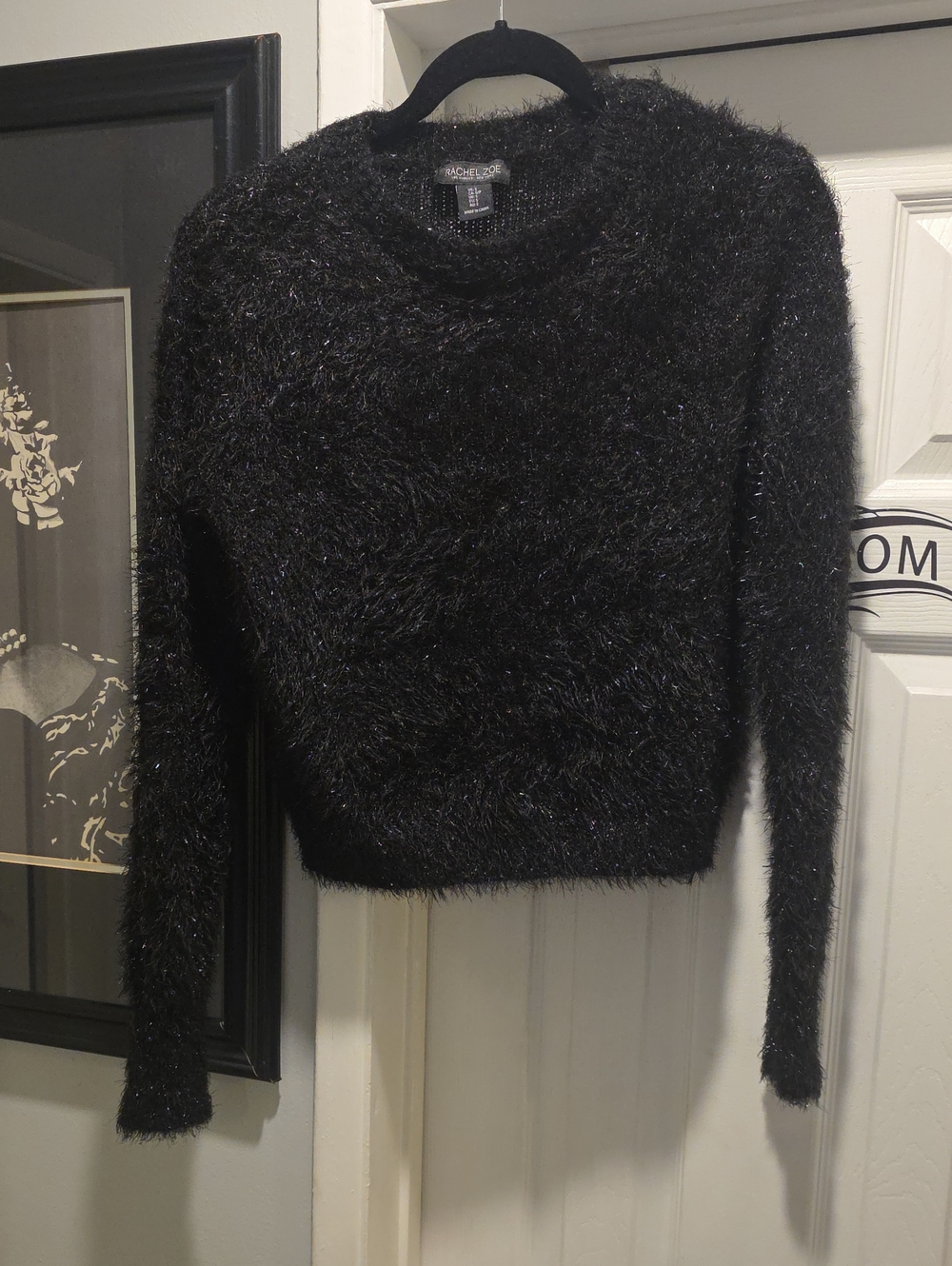 Rachel Zoe Black Sparkle Fuzzy Crewneck Sweater